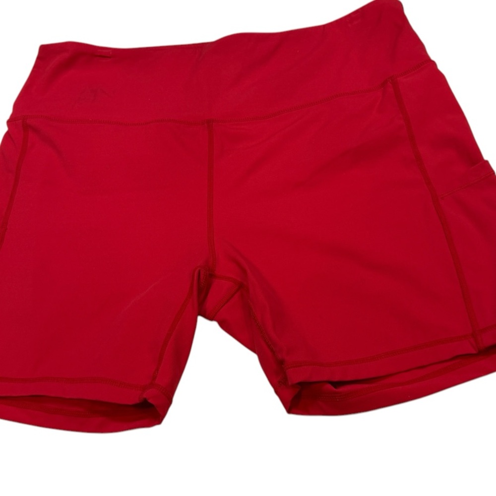 Red Bike Shorts with Form-Fitting Style and Wide Waistband BOX39